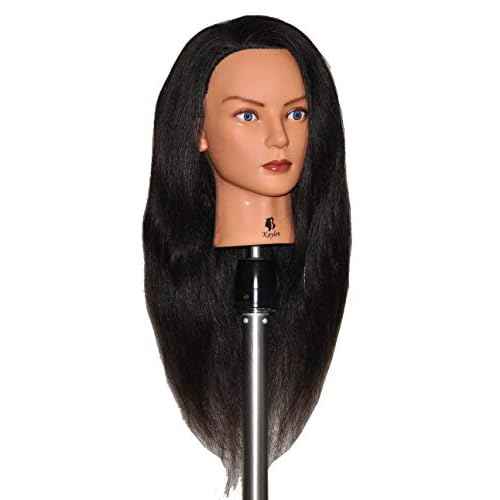 24" Human Hair Cosmetology Mannequin Manikin Training Head with Clamp (24" DARK BROWN (KAYLEN+C))