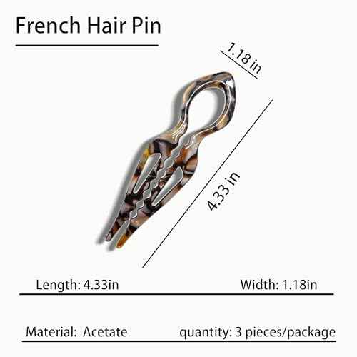 3PCS Prestige French Hair Pin for Women,French Hair Pin for Thin Thick Hair,Double-notch Locking Mechanism Anti-loosening Women Hair Accessories