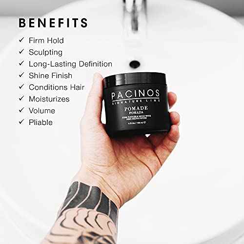Pacinos Pomade - Flexible Hold, Frizz Control - High Shine Pomade for All Hair Types - 4oz