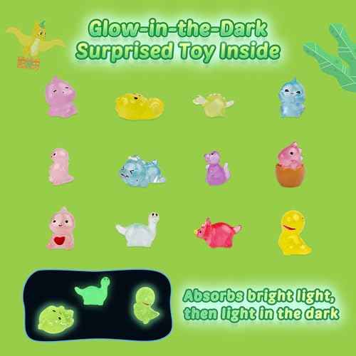 Bath Bombs for Kids, 12 Pcs Bath Bombs with Glow in The Dark Dinosura Surprise Inside, Handmade Organic Bubble Bath Ball Gift Set for Boys and Girls, Gift for Birthday Christmas Easter