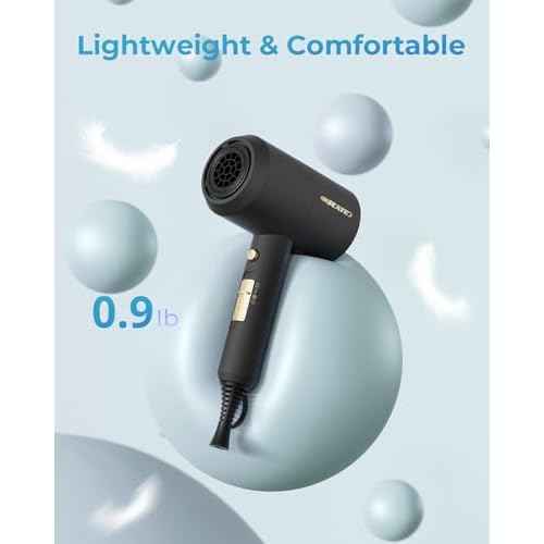 SHRATE Lightweight Ionic Hair Dryer with Diffuser - Powerful 1800W Blow Dryer for Fast Drying - Professional Low Noise Mini Hair Dryer for Travel, Gifts, Hair Styling (Black)