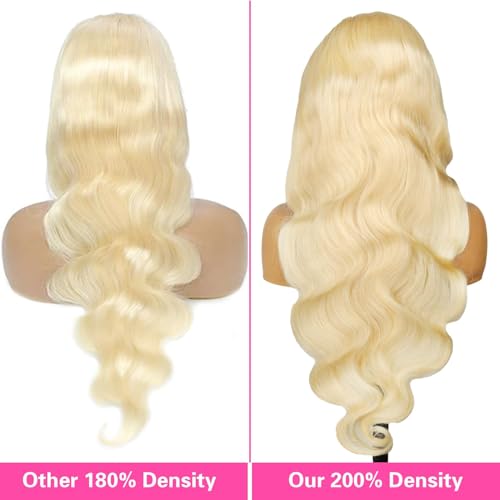 613 13x6 Lace Front Wig Human Hair 22-Inch Blonde Wig Body Wave for Black Women 200% Density Pre Plucked Glueless HD Lace Frontal Wig