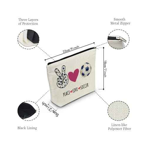 Soccer Gifts Cosmetic Bag for Women Birthday Christmas Gifts Soccer Fans Friends Soccer Players Team Gifts Toiletry Makeup Bag Sport Soccer - Peace Love Soccer