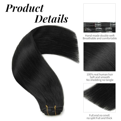 Clip in Hair Extensions Real Human Hair, Remy Human Hair Extensions Clip ins for Women (18 Inch 120g 7Pcs, 1B Natural black)