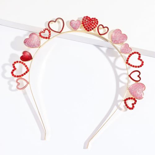 Soochat Valentine's Day Heart Headbands Glitter Rhinestone Heart Hair Hoop Love Headband Hair Accessory for Women Gifts