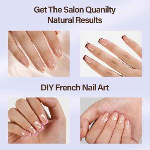 Misssix XBASICTIPS French Tip Press On Nails, 150Pcs French Gel Nail Tips Short Square, Soft Gel Pre-shaped No Need to File 3 in 1 Tips, Fake Nails for Nail Art DIY Extension Designs 15 Sizes