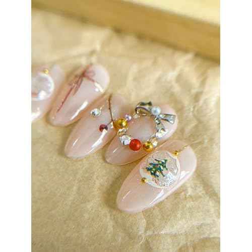 Crystal Ball Nail Stickers - 5D Embossed Christmas Tree & Red Bow Designs for Holiday Nail Art