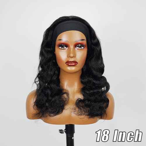 Headband Wig Human Hair for Women 20-Inch 180% Density Body Wave Headband Wigs Glueless Human Hair Wig(Body Wave, Natural Black)