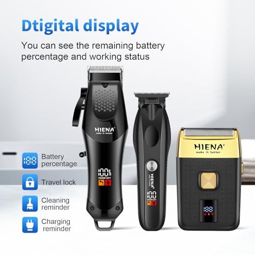 HIENA PRO Professional Hair Clipper Set for Men, Cordless Barber Clippers Set and Trimmer Kit, Foil Shaver & Men's Facial Grooming Tool, USB Rechargeable Electric Beard Trimmer & Nose Hair Trimmer Kit