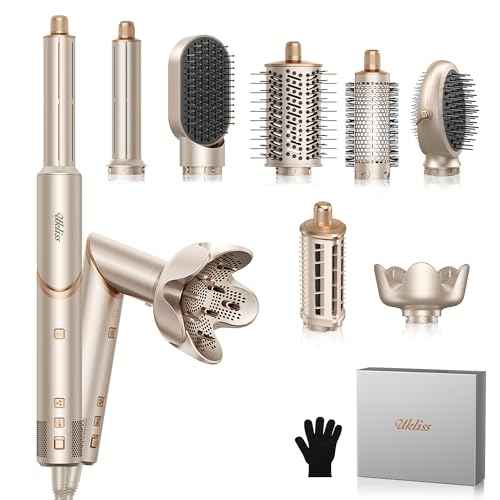 Ukliss 8 in 1 Hair Dryer Brush & Multi Hot Air Styler?Foldable 110,000 RPM Blow Dryer Brush Tool Set with Diffuser Auto-Wrap Curler for Fast Drying Curling Straightening Hair Daily Styling (1.25'')