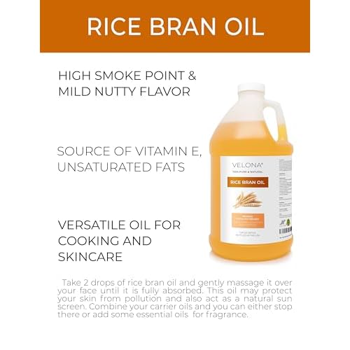 velona Rice Bran Oil 1 Gallon / 128 Fl Oz | 100% Pure and Natural Carrier Oil | Refined, Expeller Pressed | Cooking, Face, Hair, Body & Skin Care | Use Today - Enjoy Results