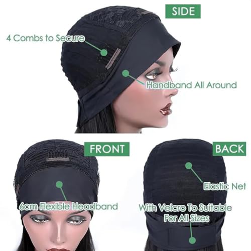 Zealady Human Hair Headband Wig For Black Women Kinky Straight Headband Wig 12A 180 Density Yaki Straight Human Hair Wigs With Headband Attached Half Wig 16 Inch