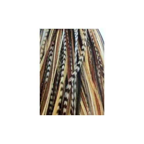 Feather Hair Extension ? Dark Brown, Black, and Beige Feathers, All Bunched Together at the Tip, Ranging From 7 to 11 Inches in Length, With a Total of 5 Feathers