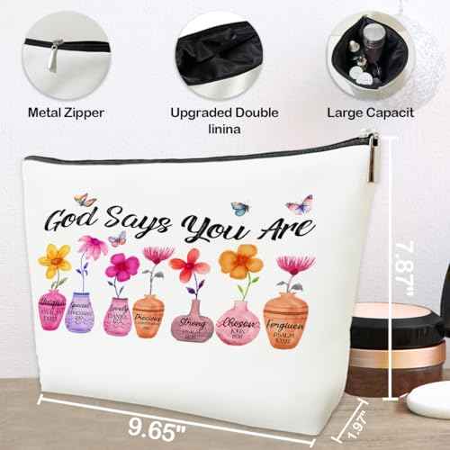 JioJio Chan God Says You Are Makeup Bags, Inspirational Bible Verse Pouch, Christian Encouragement Gifts, Flower Butterfly Wash Pouch for Her, Birthday Gifts for Women PU Leather Cosmetic Bags