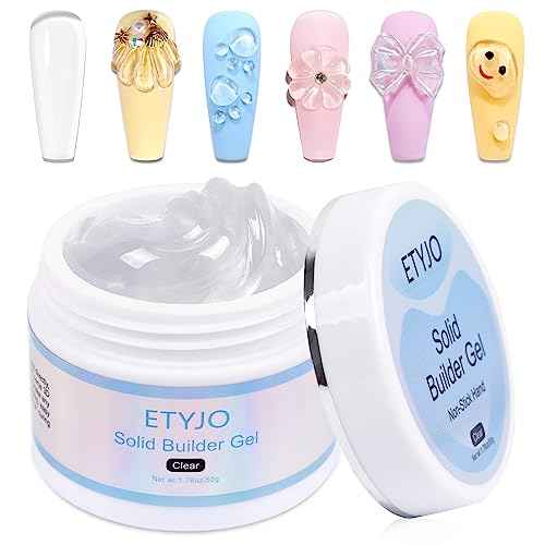 Solid Gel Builder for Nails 50g Large Capacity Clear Non-Stick 3D Carving Gel for Nail art Hand Nail Extension Art Hard Gels for Nails Salon UV Home DIY