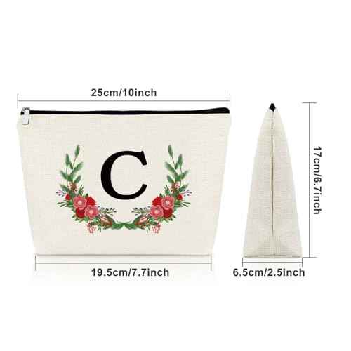 Sazuwu Letter Makeup Bag Personalized Initial Canvas Beach Bag Letter C Gifts for Girls Travel Toiletry Bag for Women Capital Alphabet Letters Cosmetic Bag Graduation Christmas Birthday Gifts