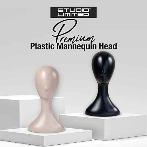 16 Inch Studio Limited Professional Plastic Mannequin Head (Black), Durable Women Model Wig Stand Display Styling Making Display Holder with Jack for Hat, Mask, Headdress, Necklace