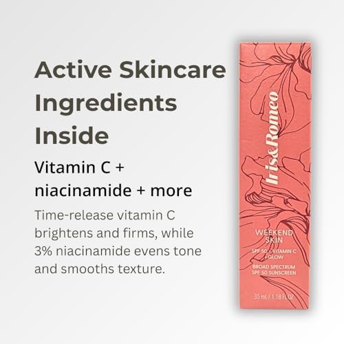 IRIS&ROMEO Weekend Skin SPF 50 Instant Glow Tinted Mineral Sunscreen with Vitamin C + Niacinamide Full Size 1.18 Oz - Universal Glow (Sheer Luminosity)