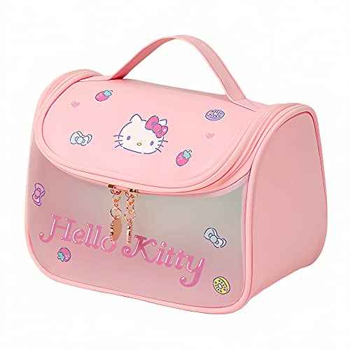 Cute Cartoon Womens Toiletry Bag, PU Leather Translucent Waterproof Toiletries Bag, Travel Makeup Bag Organizer (Pink)