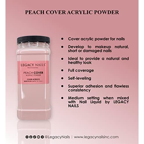 Legacy Nails Professional Cover Acrylic Powder - 1 Lb - Ideal For French Nail Art & Natural Look (COVER PEACH)