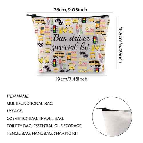 WCGXKO School Bus Driver Gift End Of Term School Bus Driver Gift School Bus Driver Survival Kit Cosmetics Bag (Bus Driver ever), Beige