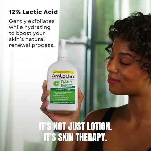 AmLactin Daily Nourish - Therapeutic Body Lotion for Dry Skin - No-Scrub Exfoliator and Moisturizer with 12% Lactic Acid AHA, 14.1 oz (Packaging May Vary)