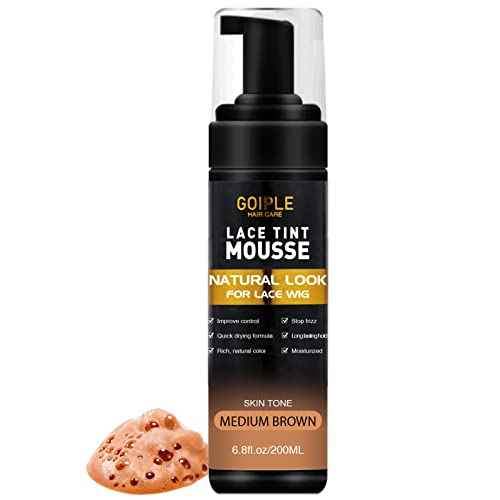 Lace Tint Melting Hair Mousse, 6.8 fl oz Lace Tint Mousse for Women Hair Wig Lace Wigs Toupees and Hairpieces Natural Finishing Lace Color, Lace Tint Mousse for Wigs Melts Lace Foam Tint(Medium Brown)