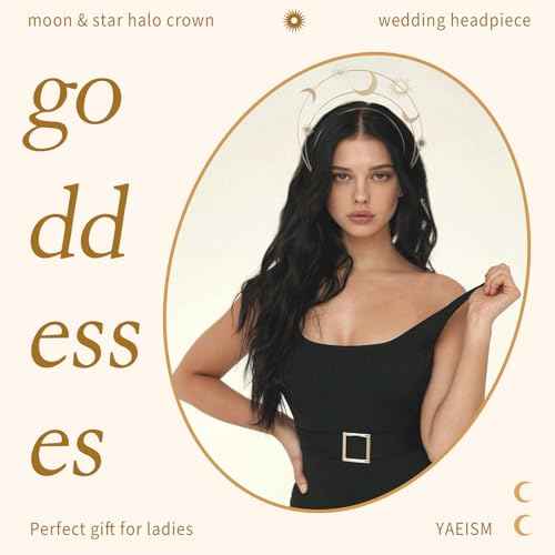 Gold Halo Crown Moon Stars Goddess Crown Alloy Goddess Headpiece Party Tiaras Crowns for Women Wedding Birthday Christmas Hair Accessories for Women and Girls