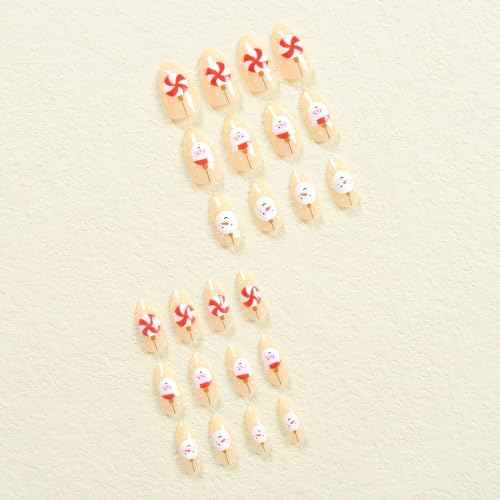 Christmas Press on Nails Almond Nude Fake Nails with White Snowman Design Glossy False Nails Acrylic Nails Full Cover Glue on Nails Stick on Nails for Women and Girls