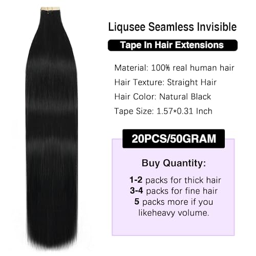 Invisible Tape In Hair Extensions Human Hair Natural Black 14 inch 20pcs 50g/Pack Seamless Invisible Straight Tape ins Human Hair Extensions for Black Women