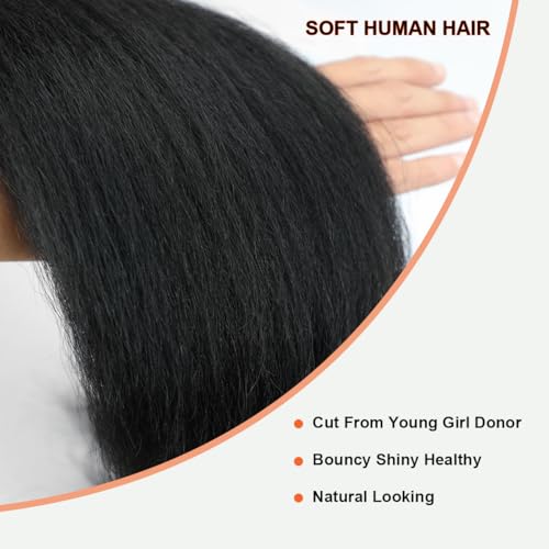 Kinky Straight Bundles Human Hair Yaki Straight Human Hair Bundles Kinkystraight 12A 100% Brazilian Virgin Bundles for Black Women Natural Black Hair Extension 12 14 16 Inch