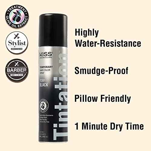Kiss Gray Hair Concealer - Temporary Tintation Color Spray for Root Touch Up and Hair Dye 2.82 oz. 2 PACK (Black)