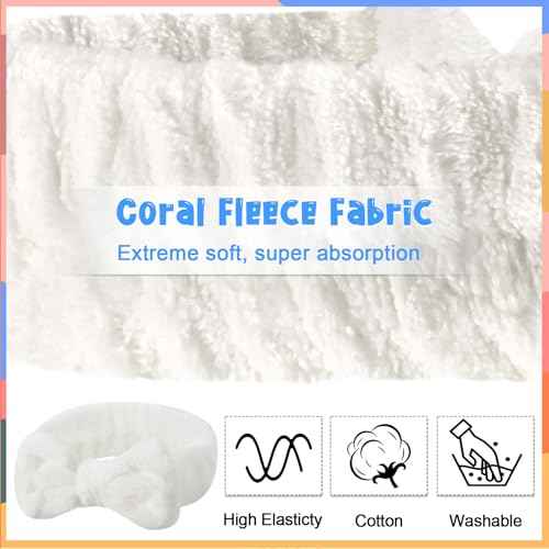 Tigeen 52 Pieces Spa Headband for Washing Face Bulk Soft Coral Fleece Skincare Headband, Bow Makeup Cosmetic Hairband Fluffy Shower Spa Essentials for Girls Women Slumber Supplies(White,Solid Series)