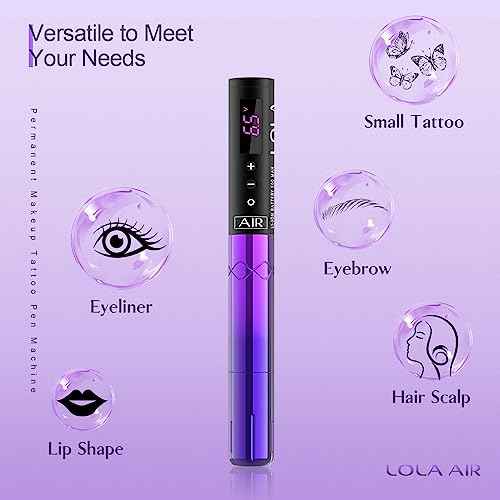 EZ Wireless Tattoo Machine Kit - Permanent Makeup Tattoo Pen Machine with 3Pcs Battery Power Rotary Tattoo Gun Equipment for Cartridge Needles and Artists (LOLA AIR Purple Gradient)