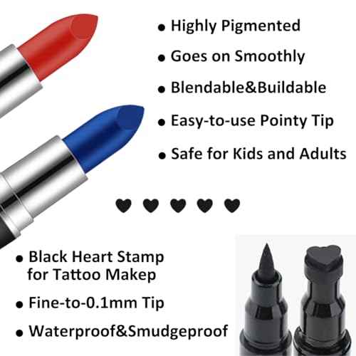 Mysense Halloween Costume Accessories for Adult Women Girls Kids Cosplay Makeup, Red and Blue Clip in Hair Extensions + Face Body Paint Stick + Black Liquid Eyeliner Stamp Makeup Kit