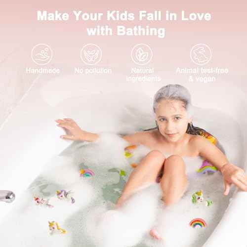 Rainbow Unicorn Bath Bombs Gift Set,6 Pcs Natural Handmade Bathbomb with Toys Surprise Inside for Girls Boys for Kids, Organic Bath Bomb for Christmas or Birthday Gift