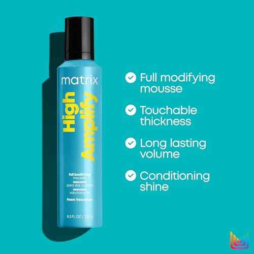 Matrix High Amplify Foam Volumizer Full Bodifying Mousse - Lightweight Lasting Volume, Thickening & Conditioning Shine, For Fine and Limp Hair, Salon Hair Styling, 8.3 Oz