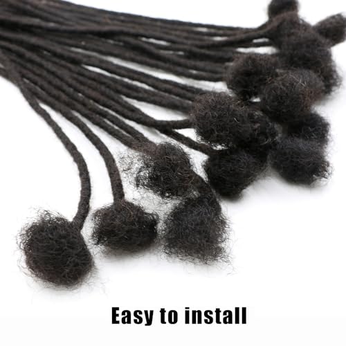 IXIMII 4 inch Human Hair Dreadlock Extensions 0.4cm 60 Strands Handmade Permanent Locs Extensions Soft Natural Black Human Dreads with Comb and Needle for Men Women Kids