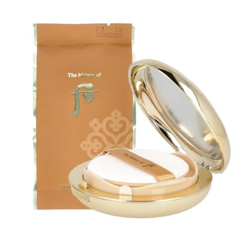 THE WHOO Radiant Essence Cushion Special Set (Main 15g + Refill 15g + Brush + Pouch) No.21 Light Beige, Intensively Hydrating for Moisturizing & Soothing skin. Made in Korea