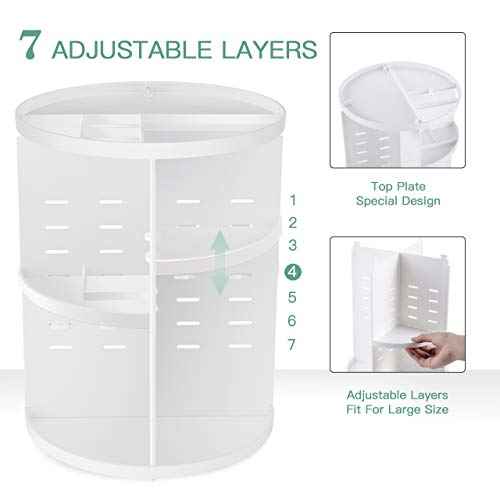 360 Rotating Makeup Organizer,DIY Adjustable Spinning Holder,Foldable Cosmetic Storage Display box,Large Capacity Make up Caddy Shelf,Fits Countertop Vanity and Bathroom (WHITE)