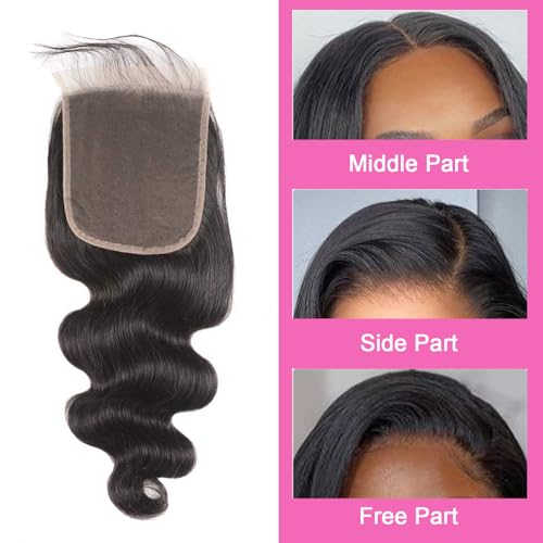 6x6 Closure Body Wave Hd Transparent Lace With Pre Plucked Baby Hair Human Hair High Density Unprocessed Brazilian Virgin Hair 10A Grade Natural Black 22 Inch For Woman