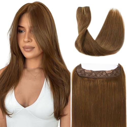 Tinashe Real Human Hair Straight Extensions - 20inch 90g Medium Brown Invisible Wire Fish Line Hair Extensions