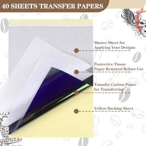 Tattoo Practice Fake Skins and Transfer Paper Kit Includes 40Pcs Tattoo Stencil Paper and 10Pcs Double Sided Blank Practice Fake Skin for Beginners and Experienced Artists