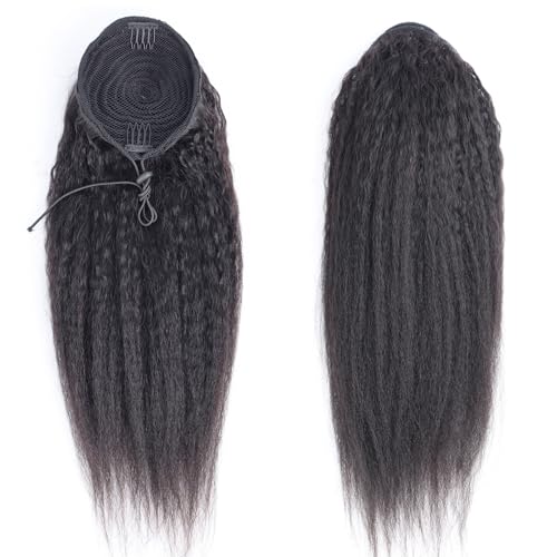 SAKALAKA Ponytail Extension Human Hair Kinky Straight Ponytail with Drawstring Brazilian Virgin Human Hair Ponytail for Women Natural Color, 24 Inch