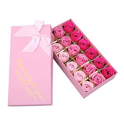 18 PCS Floral Scented Bath Soap Rose Flower Petals, Plant Essential Oil Rose Soap Set, Best Gifts for Her Women Girls Mom Lover Birthday Valentine Christmas (Pink)
