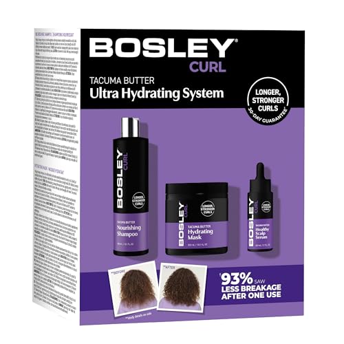 Bosley Curl Ultra Hydrating System ? 3-Step Anti-Thinning Regimen with Shampoo, Hydrating Mask & Scalp Serum ? Tacuma Butter, Biotin, Saw Palmetto & Rosemary ? For Curly & Coily Hair