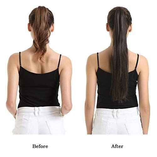BARSDAR Natural Black Straight Ponytail Extension - 26 Inch Long Straight Wrap Around Ponytail for Black Women, Clip in Pony Tail Hair Extensions Synthetic Pony Tails Hairpieces Daily