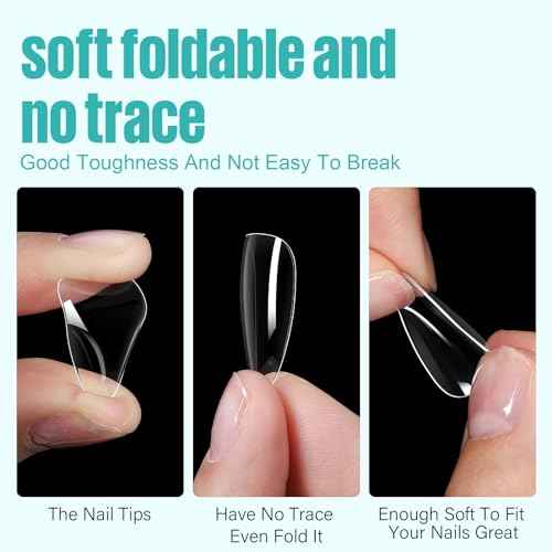 TOMICCA Almond Nail Tips - 504Pcs Acrylic Nails, Clear Gel Nail Tips, 12 Sizes Full Cover Pre-Shaped Fake Nails for Nail Extension Art Professional and Home DIY