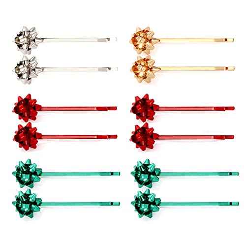 Christmas Hair Clip for Women, Xmas Bow Hairpins Red Green Gold Bow Hair Clips Holiday Hair Accessory Christmas Festive Costume Jewelry Party Gifts