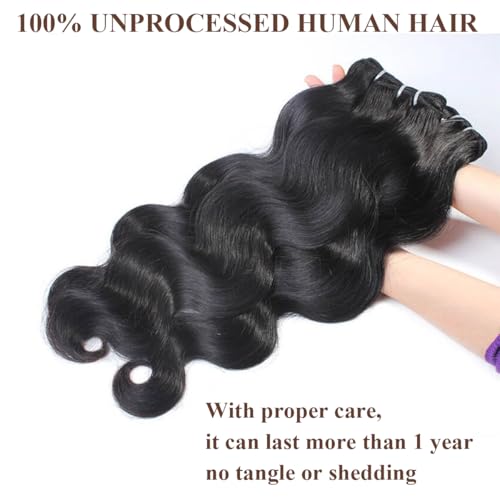 Human Hair Bundles Body Wave Bundles Human Hair 12A Grade 100% Unprocessed Brazilian Virgin Hair 3 Bundles Human Hair Extensions for Black Women Natural Color 18 18 18 Inch